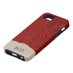 Monogrammed Red Leather Look Rustic Country iPhone SE/5/5s Case