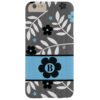 Monogrammed Retro Blue Floral Theme Barely There iPhone 6 Plus Case