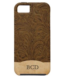 Monogrammed Tooled Leather Look Rustic Country iPhone SE/5/5s Case