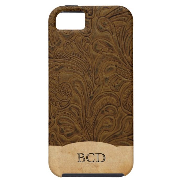 Monogrammed Tooled Leather Look Rustic Country iPhone SE/5/5s Case