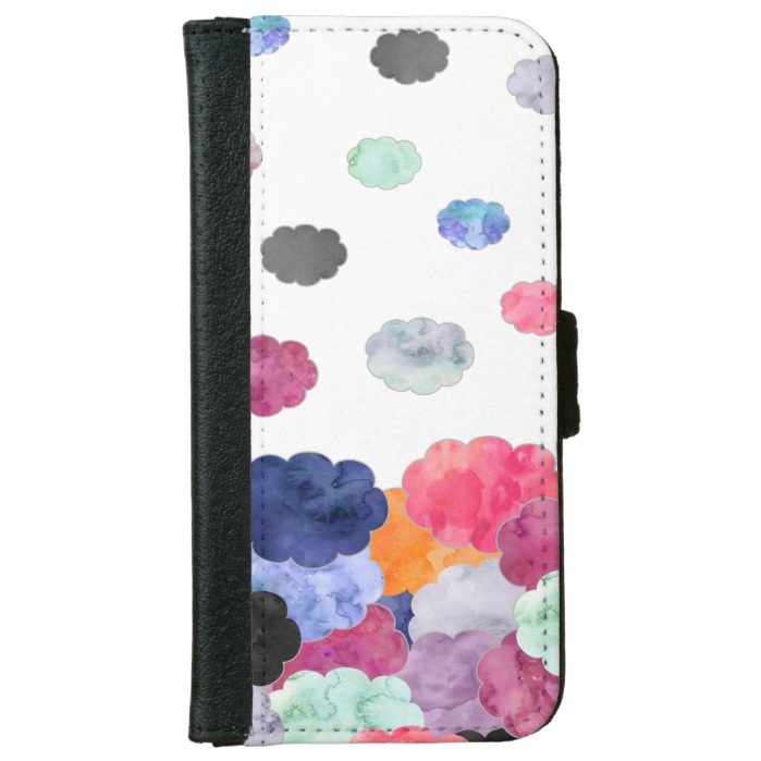 Multicolor whimsical watercolour clouds pattern wallet phone case for iPhone 6/6s