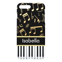 Musical Notes and Piano Keys Black and Gold iPhone 7 Plus Case