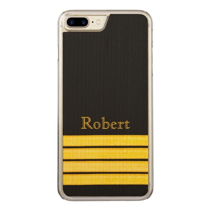 Name and yellow painted stripes on black Carved iPhone 7 plus case