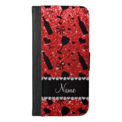Name neon red glitter wine glass bottles iPhone 6/6s plus wallet case