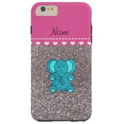 Name turquoise elephant silver glitter tough iPhone 6 plus case