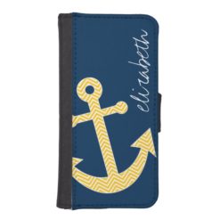 Nautical Anchor with Navy Yellow Chevron Pattern iPhone SE/5/5s Wallet Case