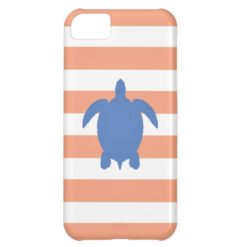 Nautical Blue Sea Turtle & Coral and White Stripes Cover For iPhone 5C
