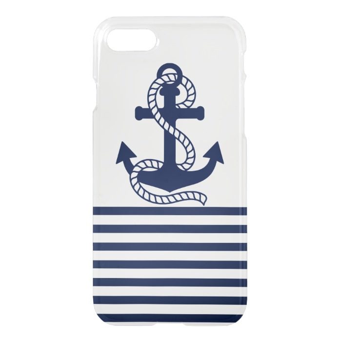 Nautical Blue/White Anchor Clear iPhone 7 Case