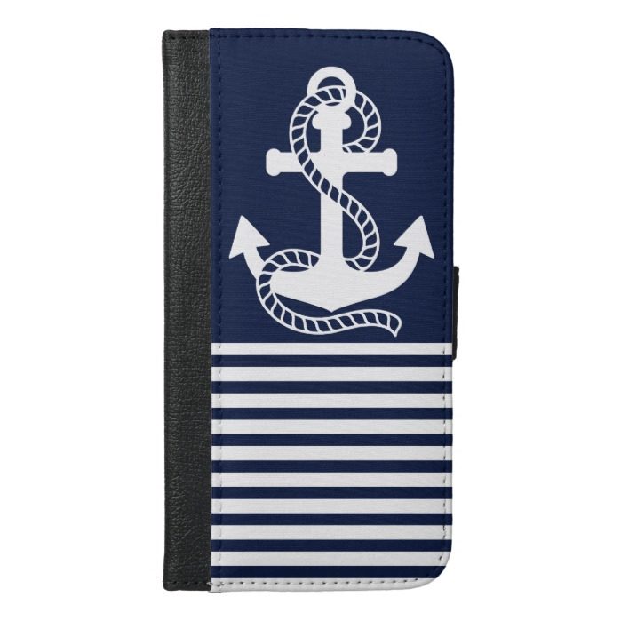 Nautical Blue/White Anchor iPhone 6/6s Plus Wallet