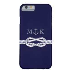 Nautical Rope and Anchor Monogram in Navy Barely There iPhone 6 Case