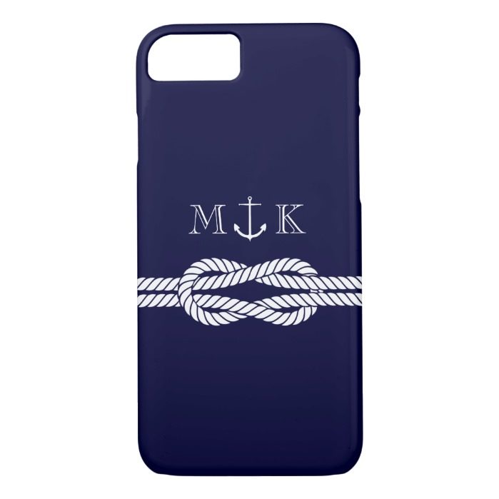 Nautical Rope and Anchor Monogram in Navy iPhone 7 Case