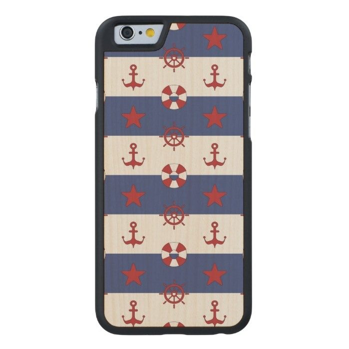 Nautical Stars And Stripes Pattern Carved Maple iPhone 6 Slim Case
