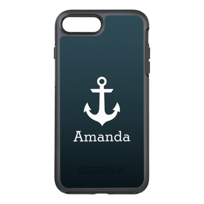 Nautical White Anchor Blue Ombre Name OtterBox Symmetry iPhone 7 Plus Case