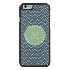 Navy Blue Chevron Pattern | Mint Green Monogram Carved Maple iPhone 6 Slim Case