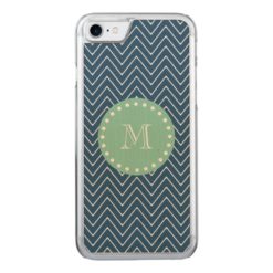 Navy Blue Chevron Pattern | Mint Green Monogram Carved iPhone 7 Case