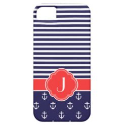 Navy Blue & Red Preppy Nautical Custom Monogram iPhone SE/5/5s Case