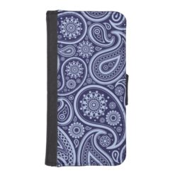 Navy Blue Retro Paisley Pattern Wallet Phone Case For iPhone SE/5/5s
