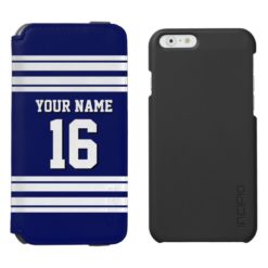 Navy Blue White Team Jersey Custom Number Name iPhone 6/6s Wallet Case