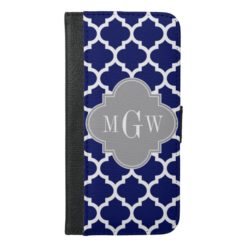 Navy Blue Wht Moroccan #5 Gray 3 Initial Monogram iPhone 6/6s Plus Wallet Case