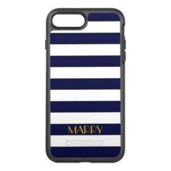 Navy Blue and Gold Classic Stripes Monogram OtterBox Symmetry iPhone 7 Plus Case