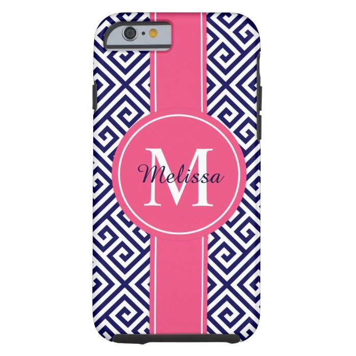 Navy Blue and Pink Blush Greek Key Pattern Tough iPhone 6 Case