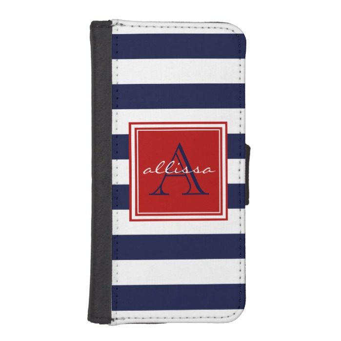 Navy Monogrammed Awning Stripe iPhone SE/5/5s Wallet