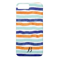 Navy Orange Sky Blue Stripes iPhone 7 Plus Case