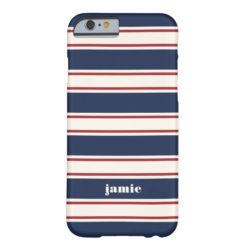 Navy Red and Cream Rugby Stripe Barely There iPhone 6 Case