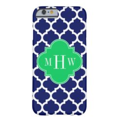 Navy White Moroccan #5 Emerald 3 Initial Monogram Barely There iPhone 6 Case