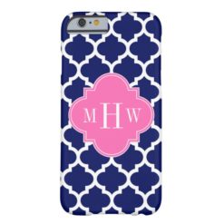 Navy Wht Moroccan #5 Hot Pink2 3 Initial Monogram Barely There iPhone 6 Case