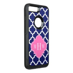 Navy Wht Moroccan #5 Hot Pink2 3 Initial Monogram OtterBox Commuter iPhone 7 Plus Case