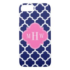Navy Wht Moroccan #5 Hot Pink2 3 Initial Monogram iPhone 7 Case
