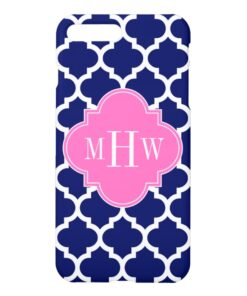 Navy Wht Moroccan #5 Hot Pink2 3 Initial Monogram iPhone 7 Plus Case