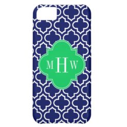Navy Wht Moroccan #6 Emerald 3 Initial Monogram Cover For iPhone 5C