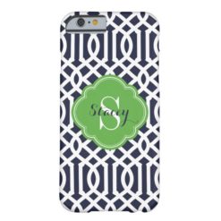 Navy and Green Modern Trellis Monogram Barely There iPhone 6 Case