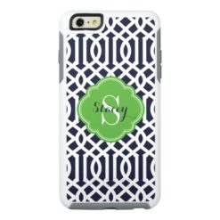 Navy and Green Modern Trellis Monogram OtterBox iPhone 6/6s Plus Case