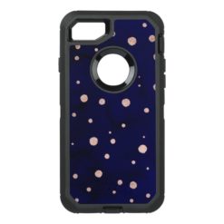 Navy blue watercolor chic rose gold polka dots OtterBox defender iPhone 7 case