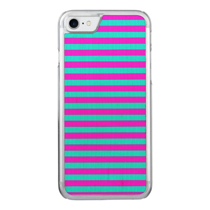 Neon Pink Teal Modern Stripes Pattern Carved iPhone 7 Case