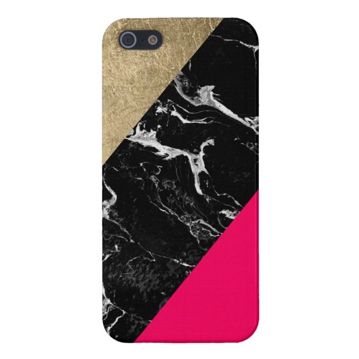 Neon pink black marble gold foil color block iPhone SE/5/5s case