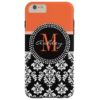 Orange Black Damask Pattern Monogram Tough iPhone 6 Plus Case