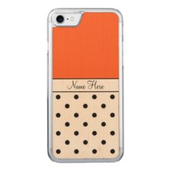 Orange Name Black Polka Dots Carved iPhone 7 Case