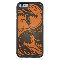 Orange and Black Yin Yang Dragons Carved Maple iPhone 6 Bumper