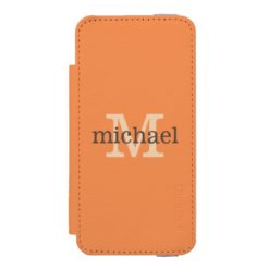 Orange with Monogram and Name Personalized Wallet Case For iPhone SE/5/5s