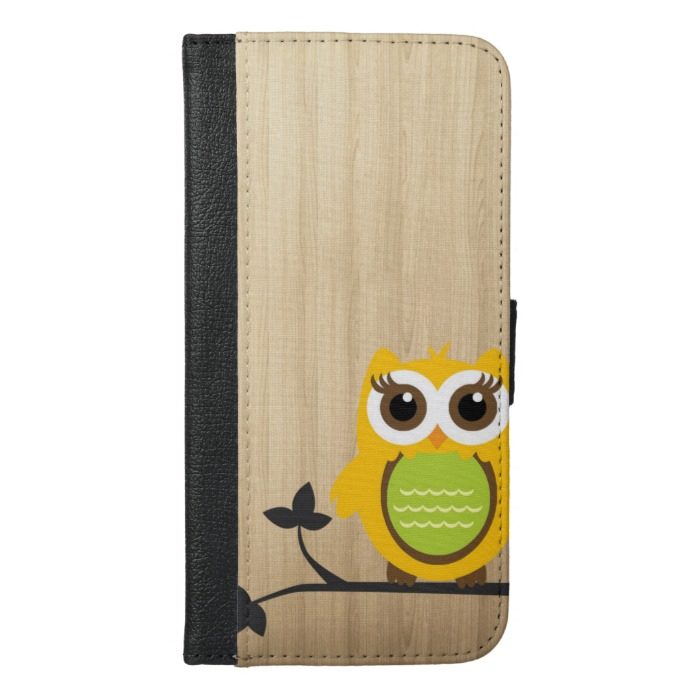 Owl on Branch Wood Background iPhone 6/6s Plus Wallet Case