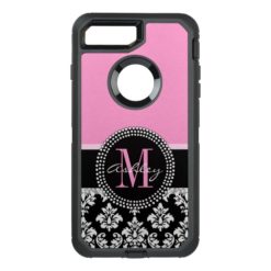 PINK BLACK DAMASK YOUR MONOGRAM YOUR NAME OtterBox DEFENDER iPhone 7 PLUS CASE