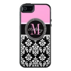 PINK BLACK DAMASK YOUR MONOGRAM YOUR NAME OtterBox iPhone 5/5s/SE CASE