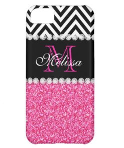 PINK GLITTER BLACK CHEVRON MONOGRAM iPhone 5C CASE
