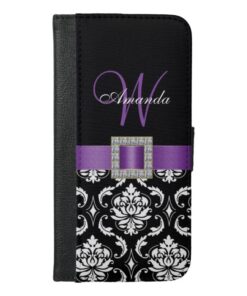 PURPLE BLACK DAMASK MONOGRAM iPhone 6/6S PLUS WALLET CASE