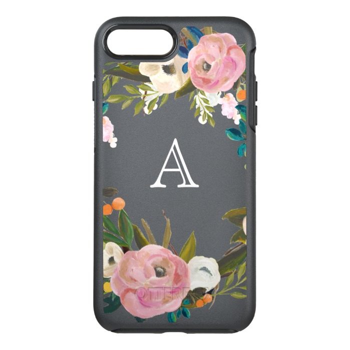 Painted Floral Blooms Monogram Black OtterBox OtterBox Symmetry iPhone 7 Plus Case