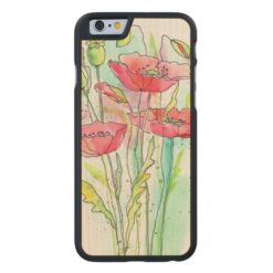 Painted watercolor poppies Carved maple iPhone 6 slim case